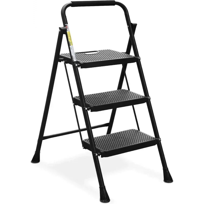 3 Step Ladder, Folding Stool with Anti-Slip Pedal & Handrail
