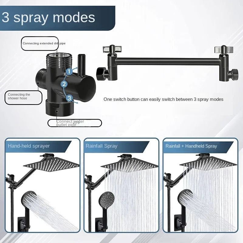 Stainless Steel Pressurized Shower Head - 3 Spray Modes