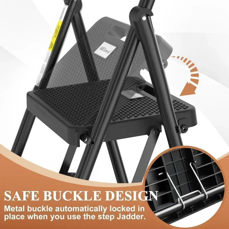 3 Step Ladder, Folding Stool with Anti-Slip Pedal & Handrail
