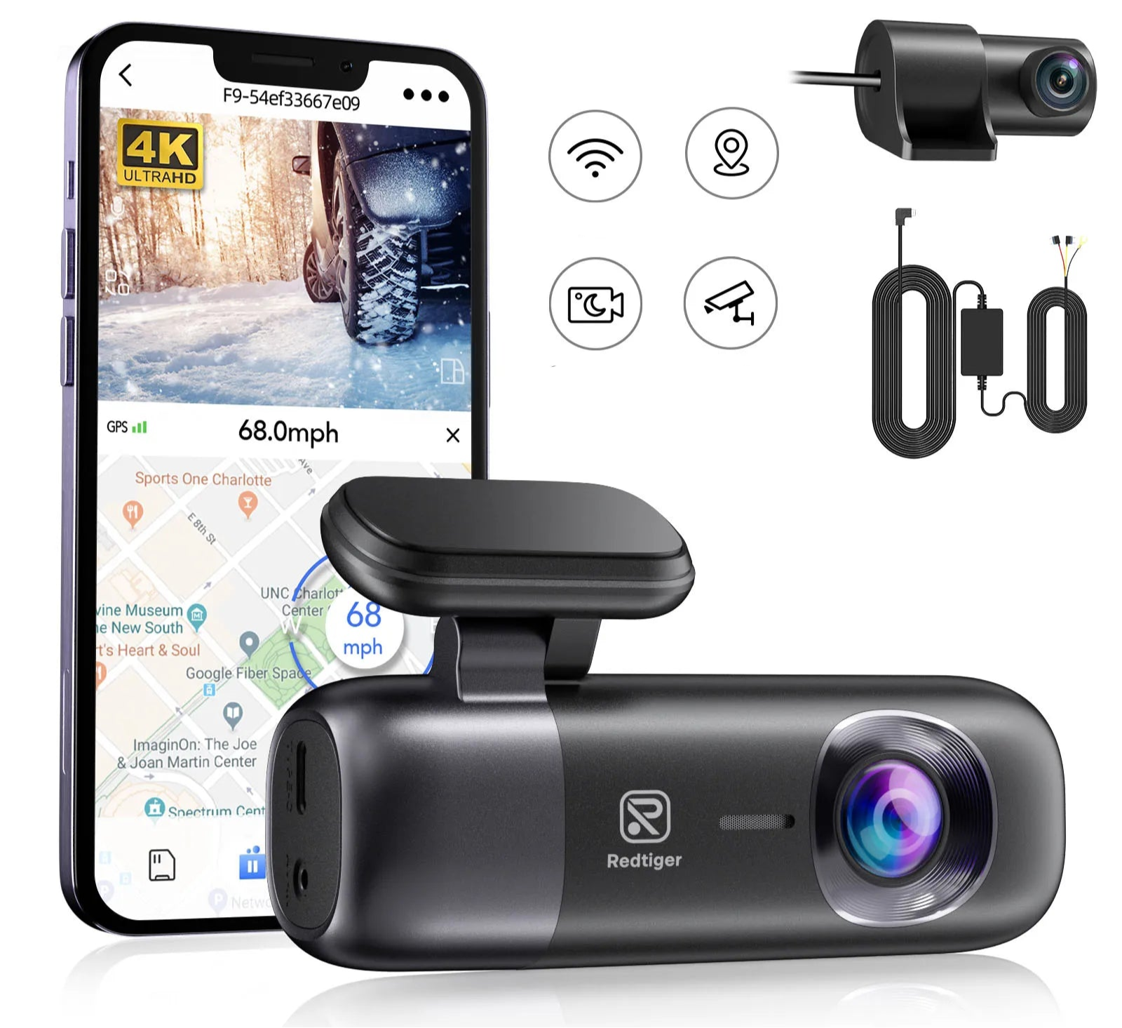 WiFi GPS Dash Cam 4K REDTIGER F9: Night Vision & Parking Mode