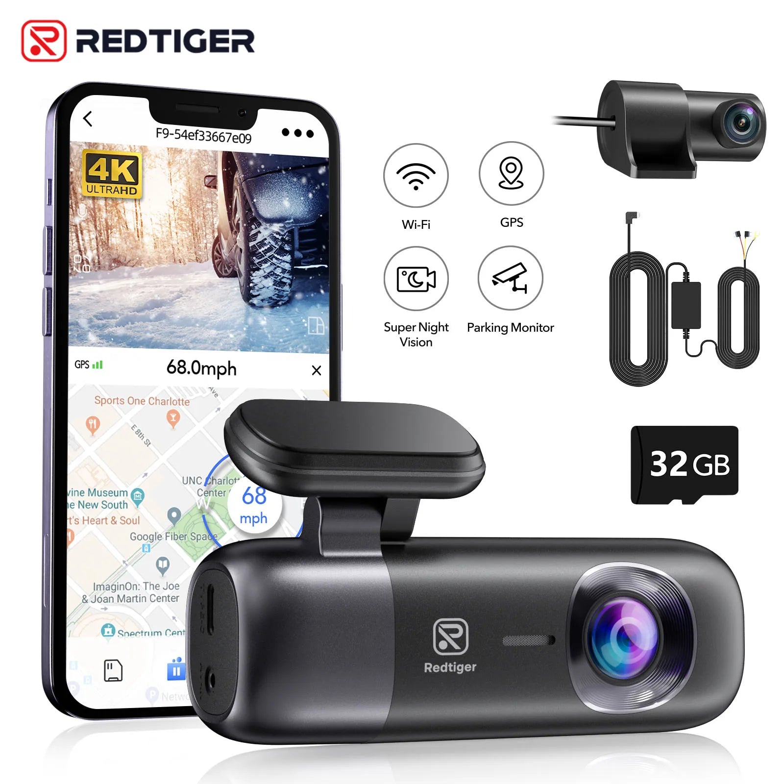 WiFi GPS Dash Cam 4K REDTIGER F9: Night Vision & Parking Mode